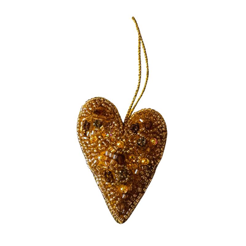 Perlehjerte juleophæng - brun